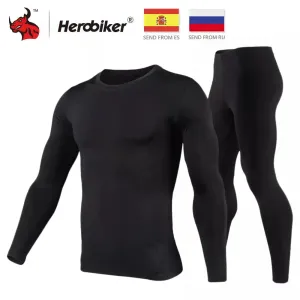 HEROBIKER Motorcycle Thermal Underwear Set Men's Motorcycle Skiing Winter Warm Base Layers Tight Long Johns Tops & Pants Set