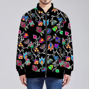 Indigenous Paisley Black White Zippered Collared Lightweight Jacket