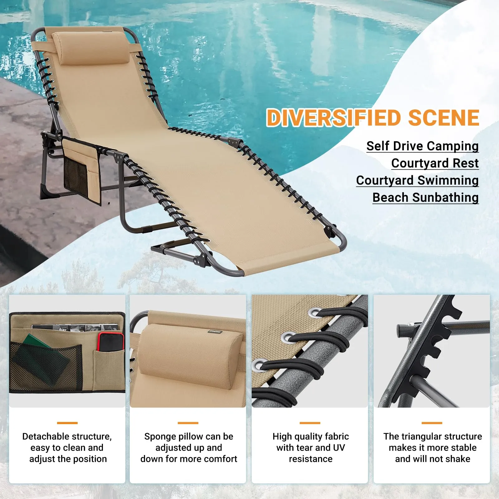 KingCamp 4-Position Folding Chaise Lounge Chair