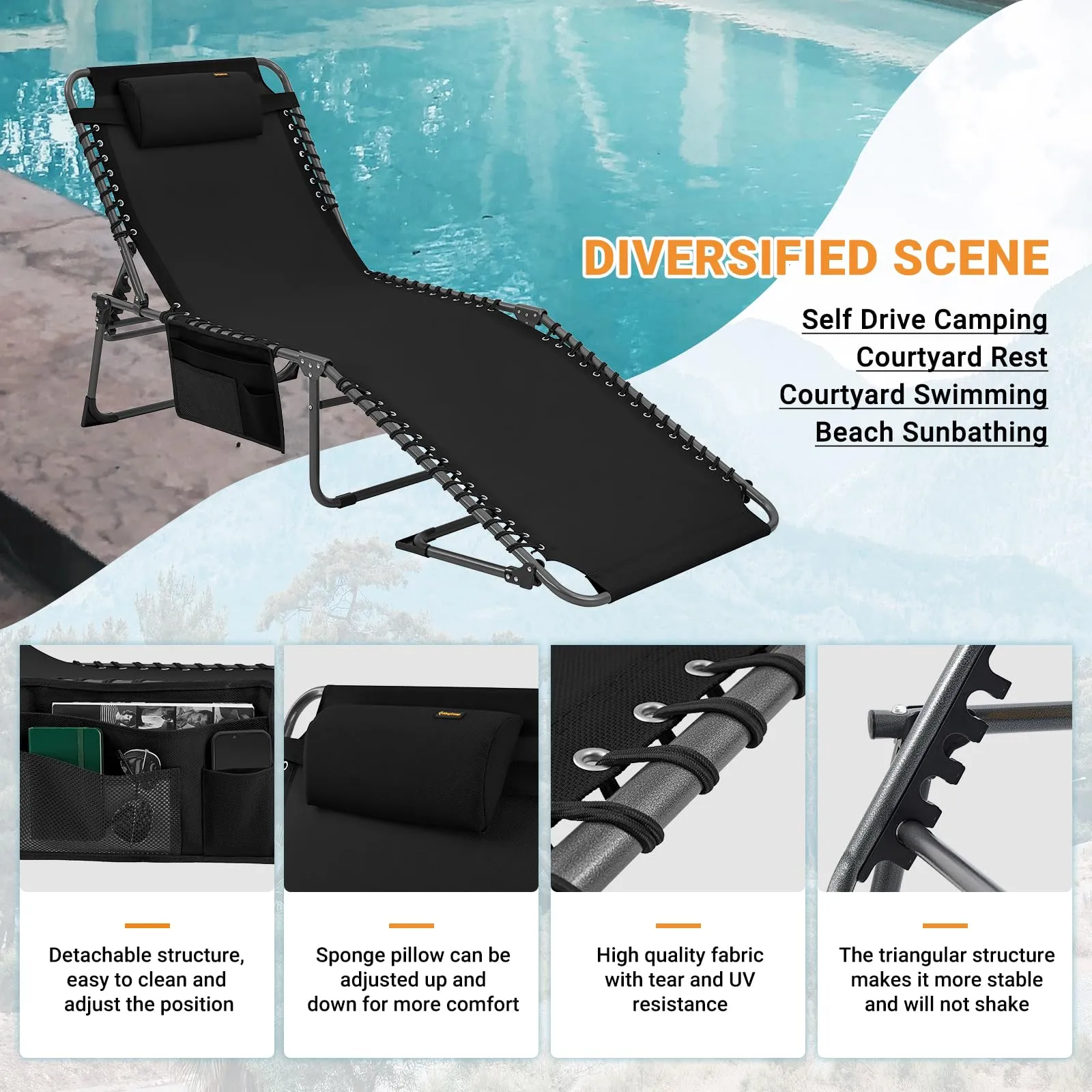 KingCamp 4-Position Folding Chaise Lounge Chair