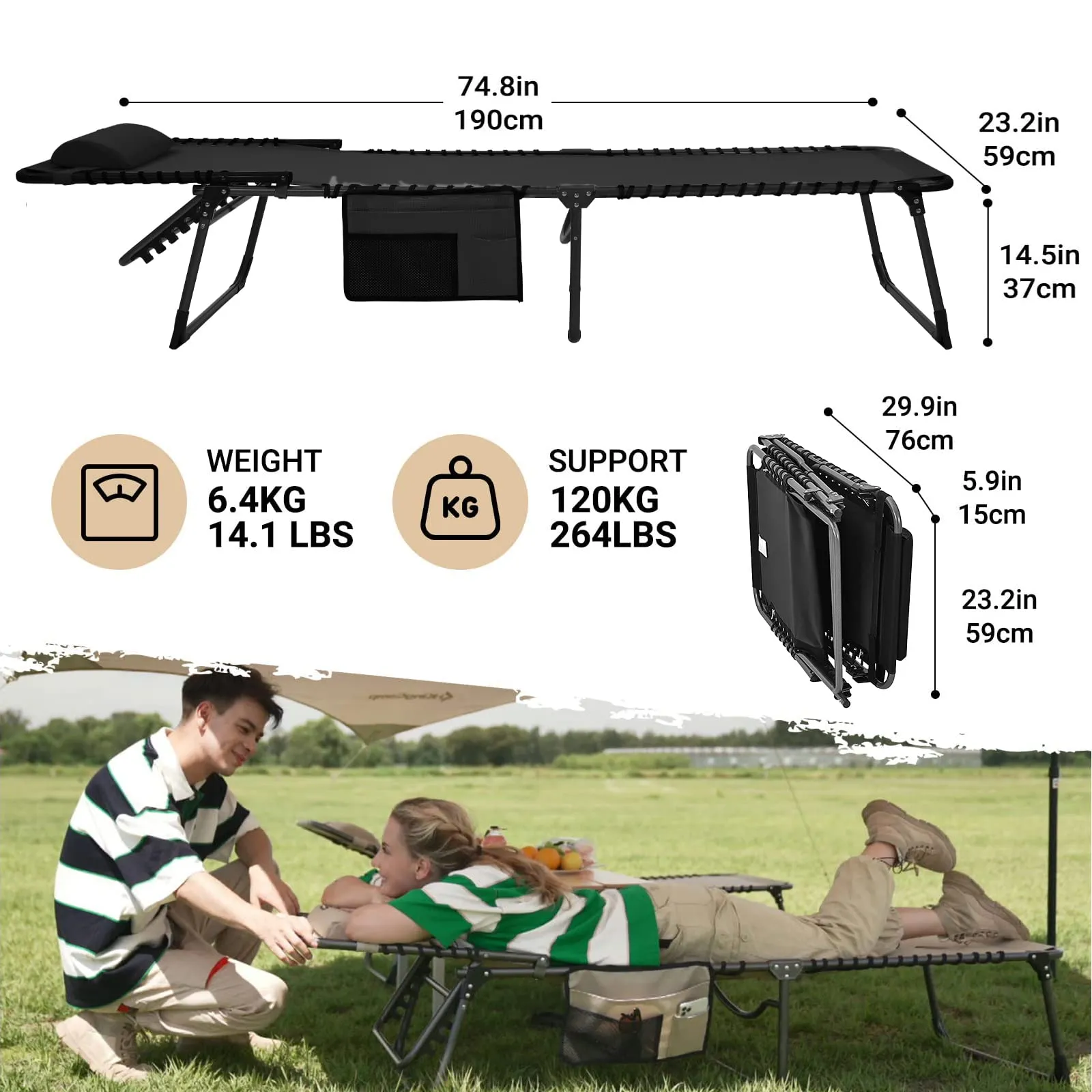 KingCamp 4-Position Folding Chaise Lounge Chair