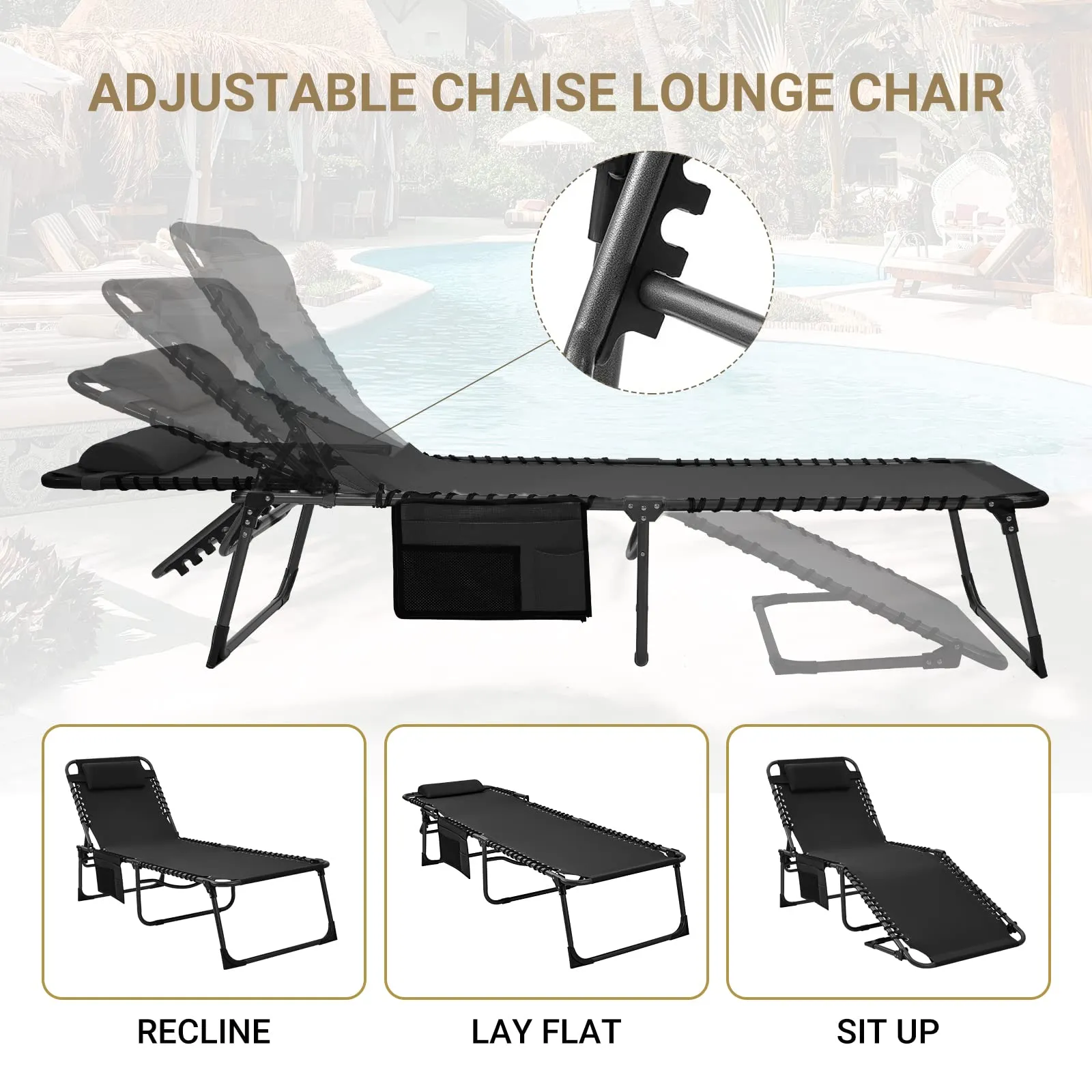 KingCamp 4-Position Folding Chaise Lounge Chair