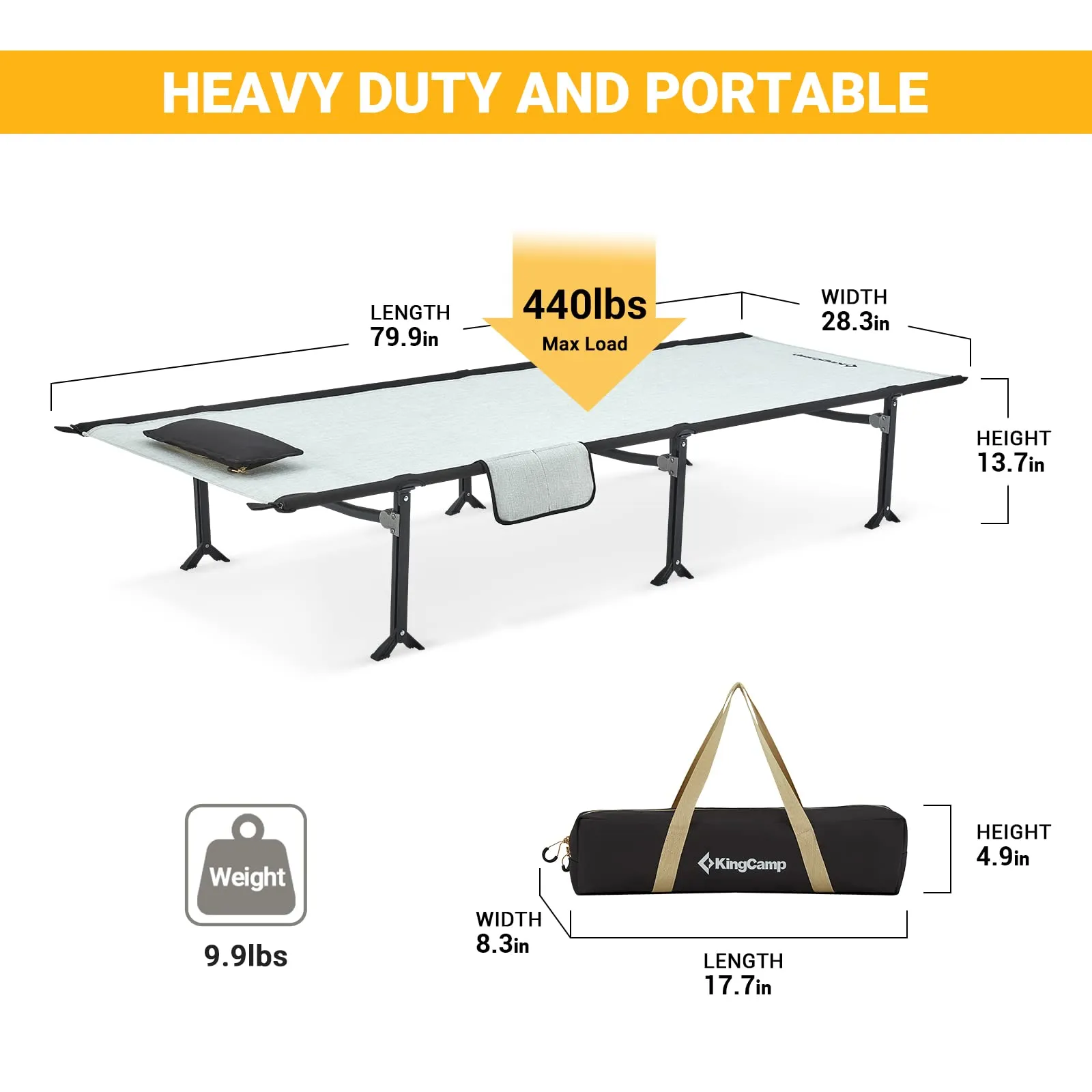 KingCamp Camping Extra Long Portable Cot