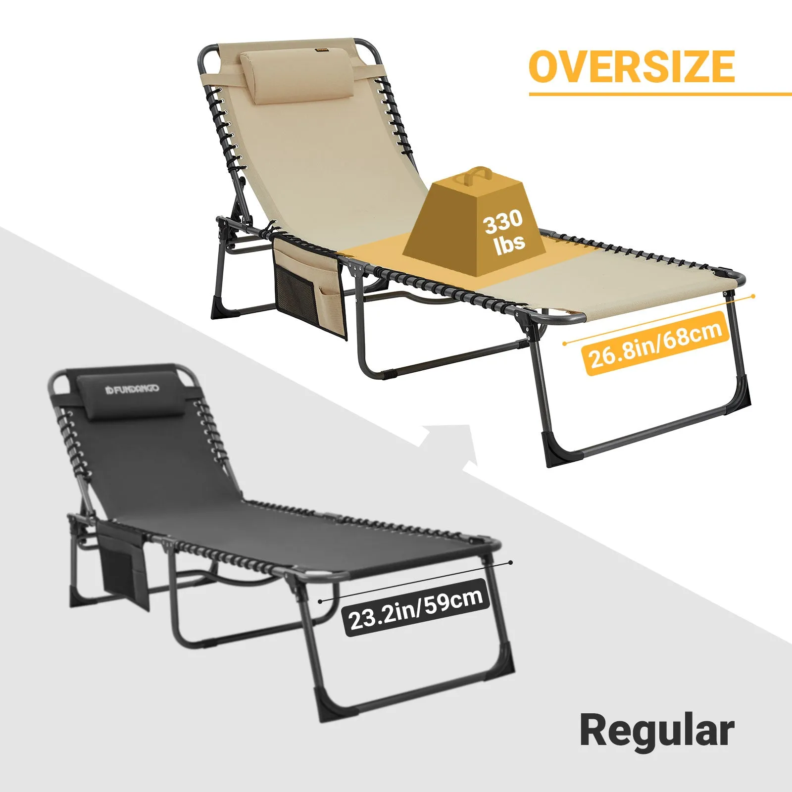 KingCamp Oversized Adjustable 4-Position Folding Chaise Lounge Chair