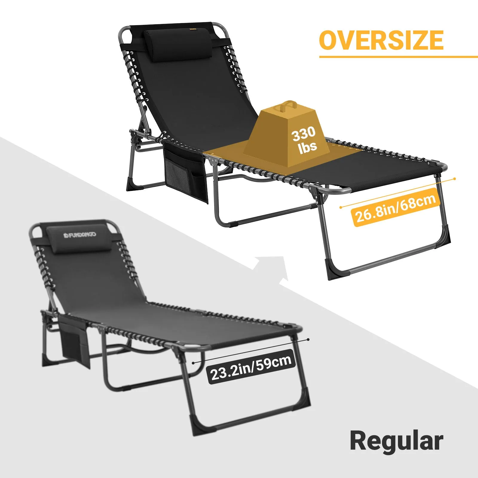 KingCamp Oversized Adjustable 4-Position Folding Chaise Lounge Chair