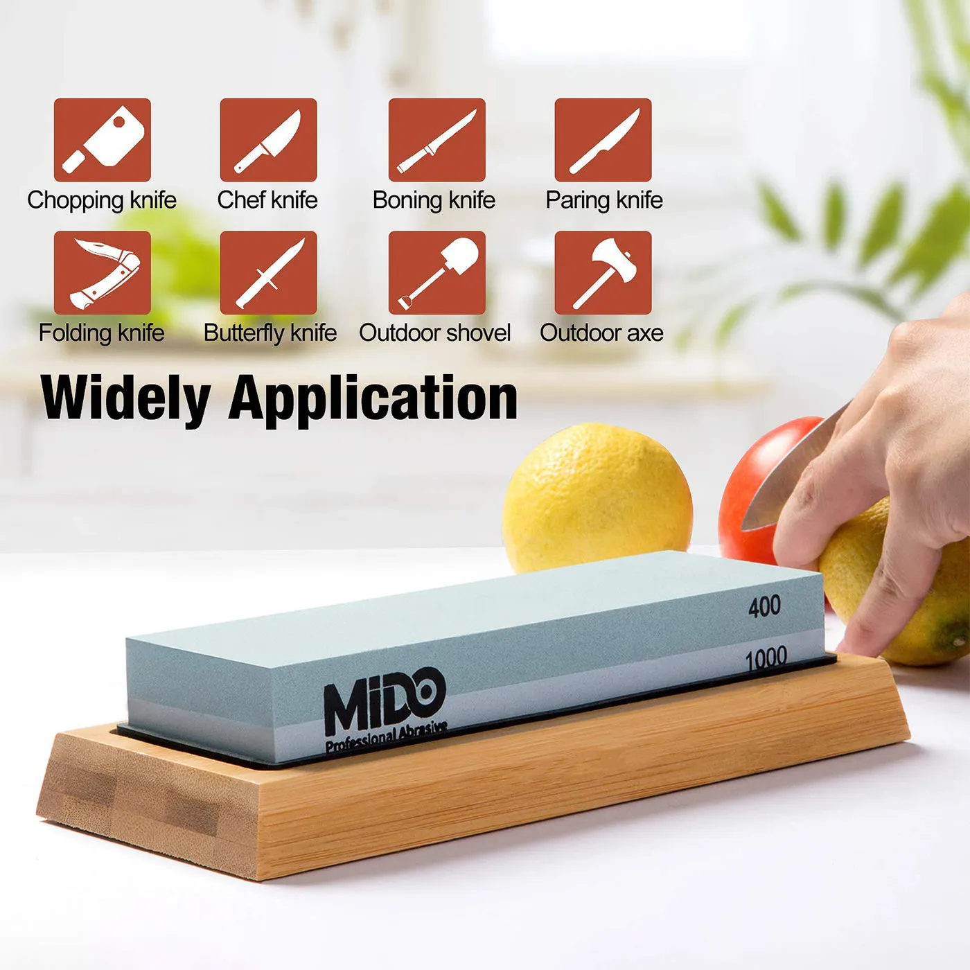 Knife Sharpening Stone Set 4 Side Grit 400/1000 3000/8000, Sharpening Stone Set with Non-slip Bamboo Base