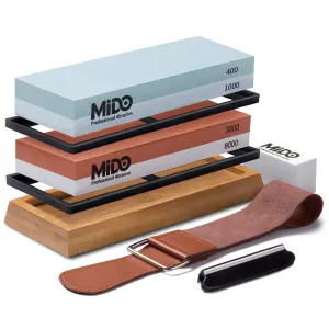 Knife Sharpening Stone Set 4 Side Grit 400/1000 3000/8000, Sharpening Stone Set with Non-slip Bamboo Base