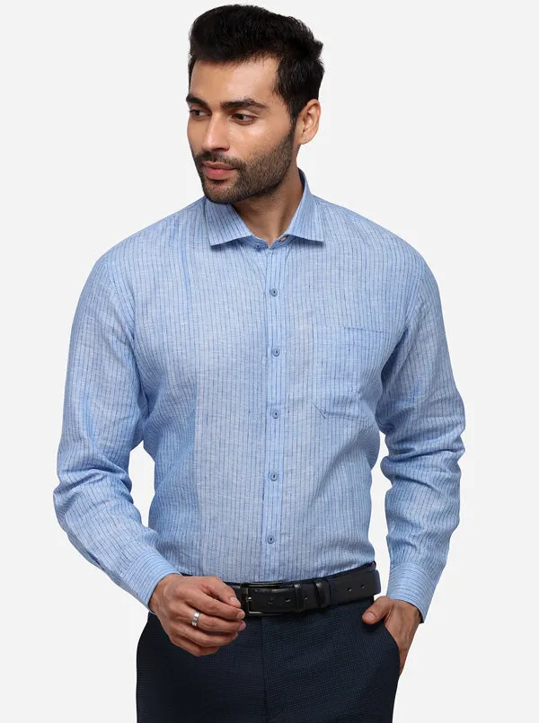 Light Blue Striped Regular Fit Formal Shirt | JadeBlue