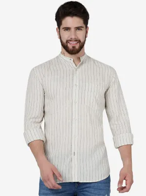 Light Khaki Striped Slim Fit Semi Casual Shirt | JadeBlue