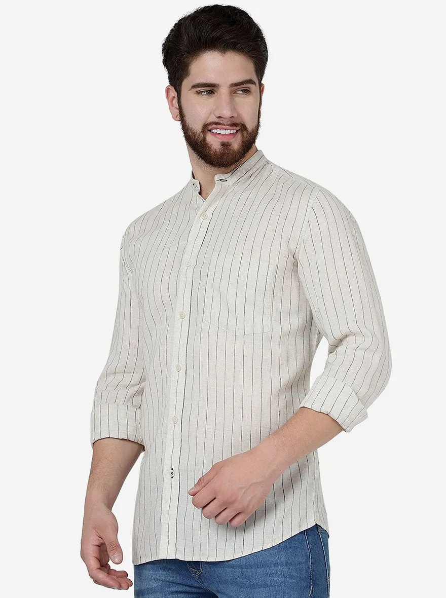 Light Khaki Striped Slim Fit Semi Casual Shirt | JadeBlue