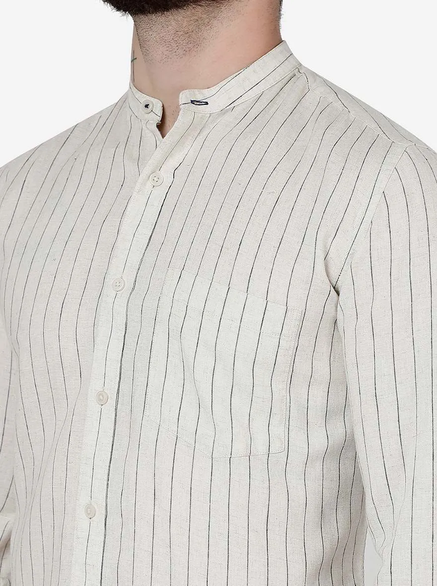 Light Khaki Striped Slim Fit Semi Casual Shirt | JadeBlue