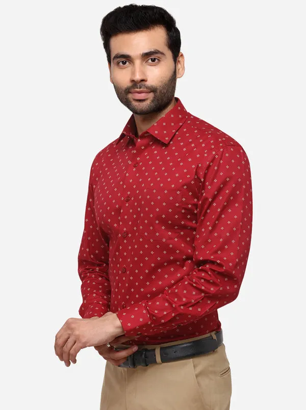 Maroon Printed Regular Fit Formal Shirt | Greenfibre