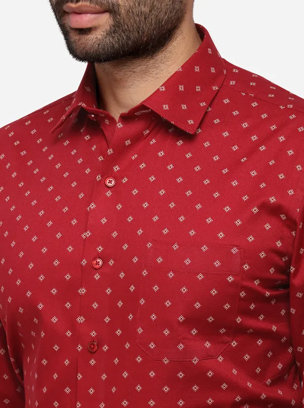 Maroon Printed Regular Fit Formal Shirt | Greenfibre