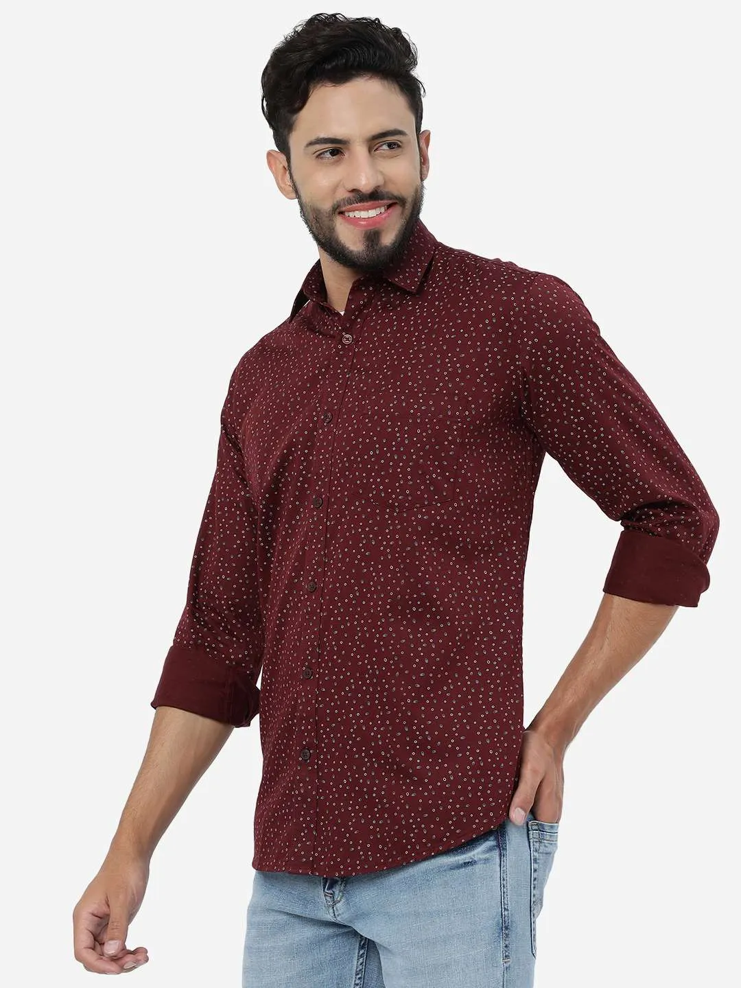 Maroon Printed Smart Fit Semi Casual Shirt | Greenfibre