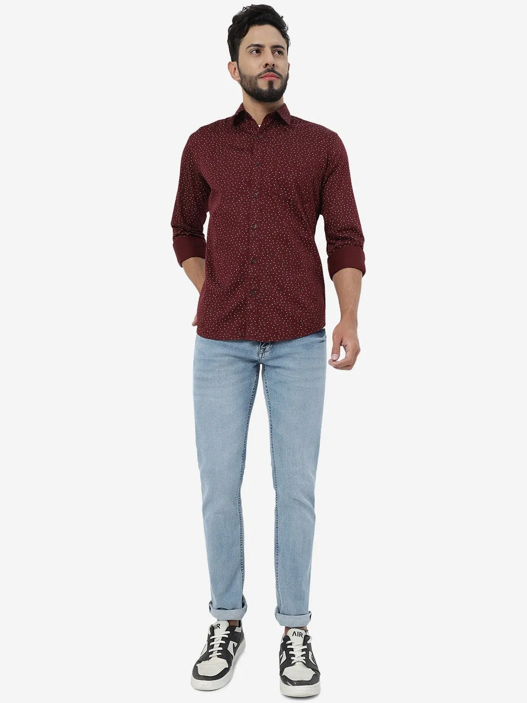 Maroon Printed Smart Fit Semi Casual Shirt | Greenfibre