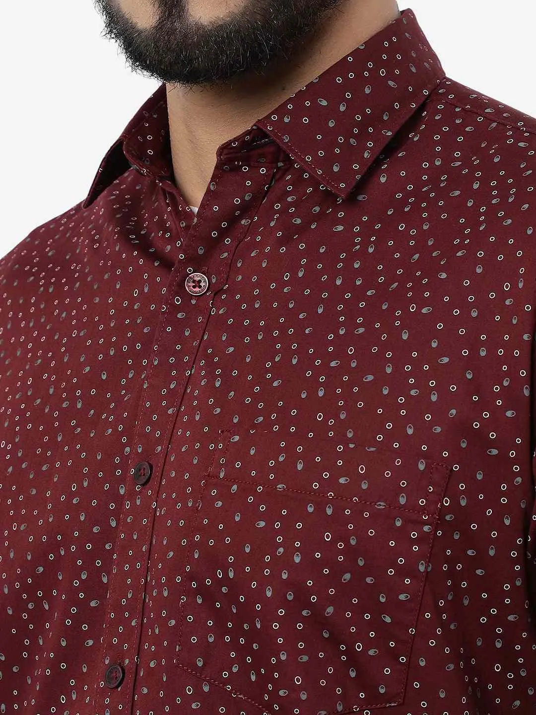 Maroon Printed Smart Fit Semi Casual Shirt | Greenfibre