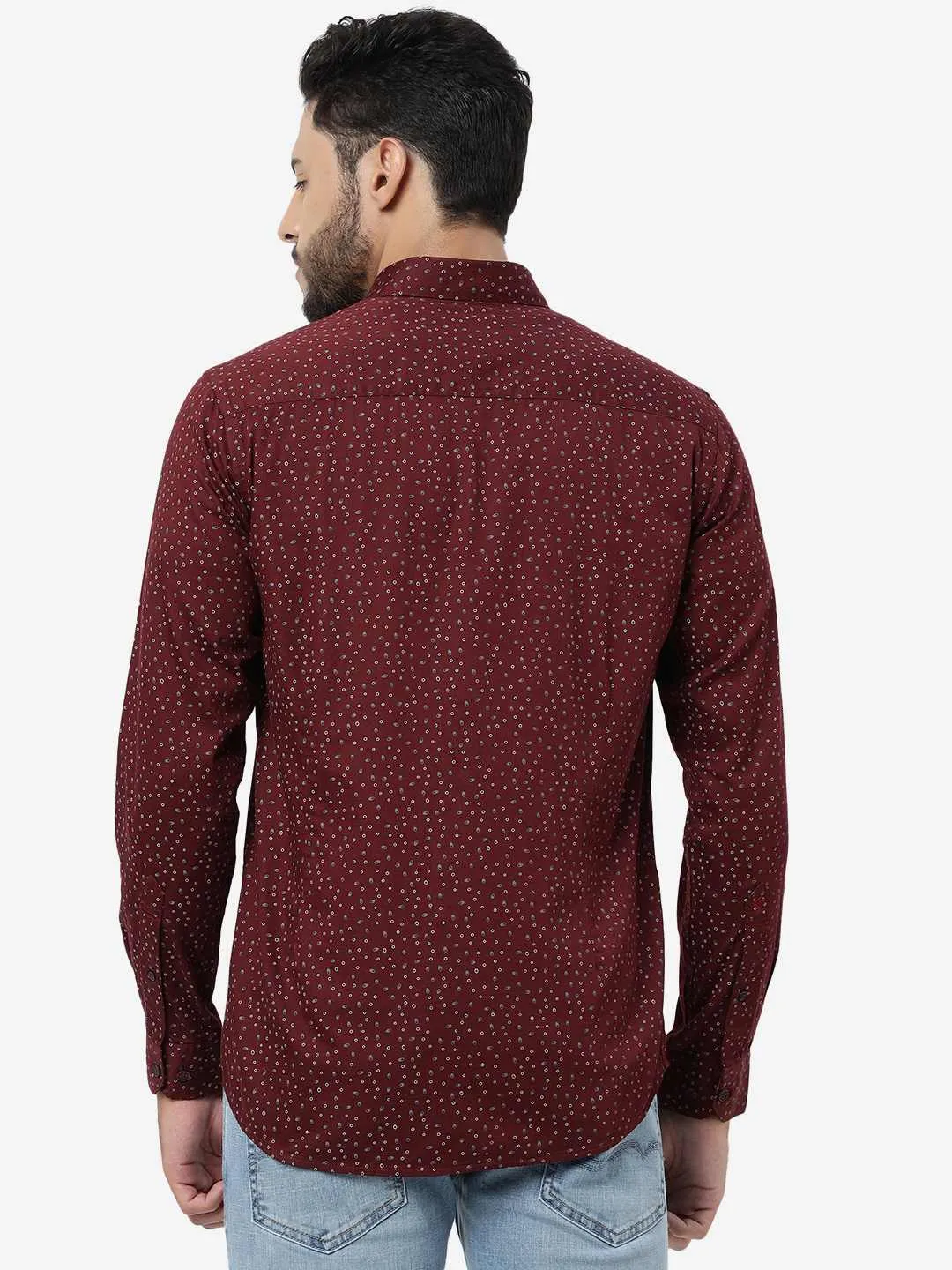 Maroon Printed Smart Fit Semi Casual Shirt | Greenfibre