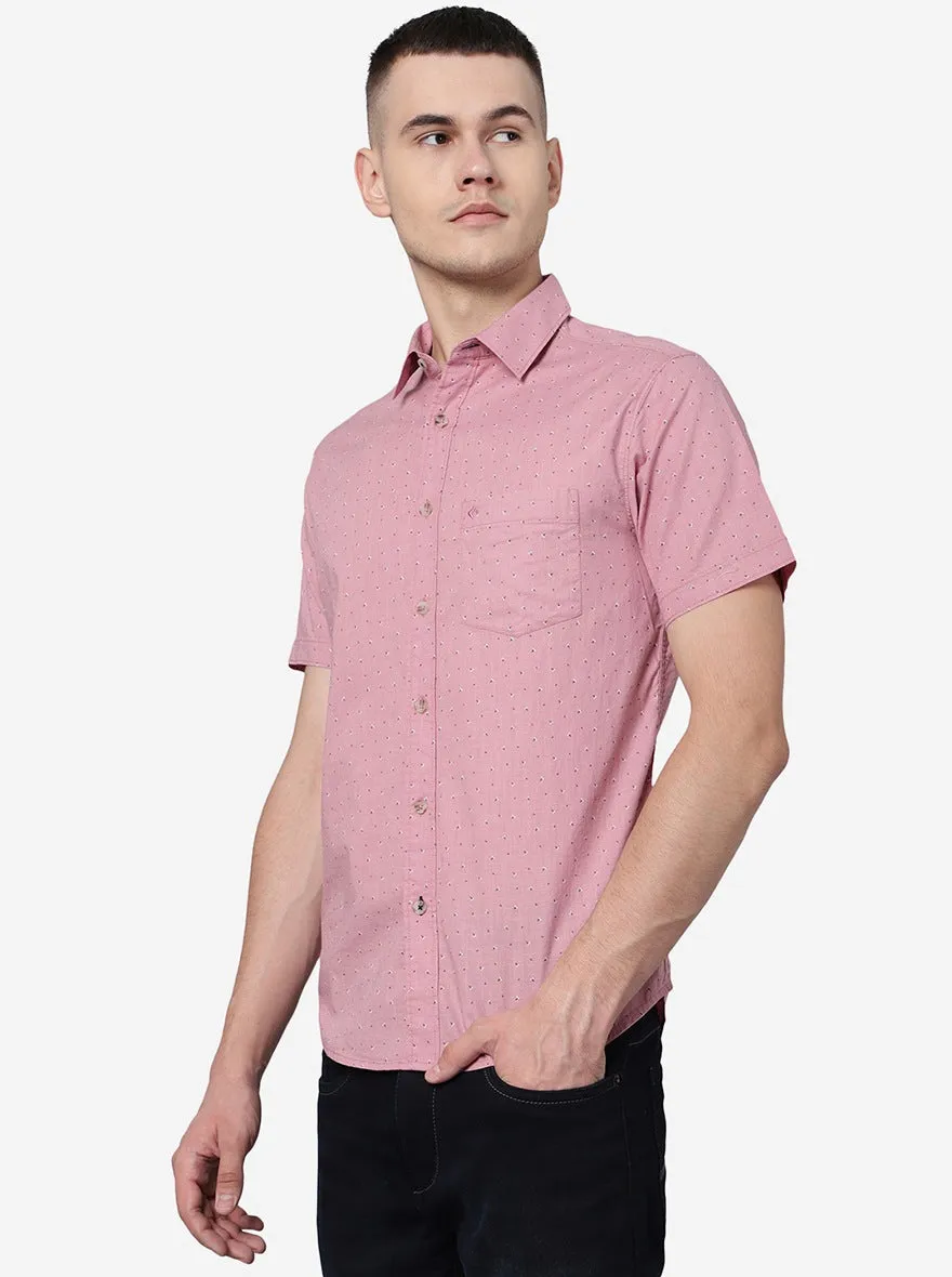 Mauve Pink Printed Slim Fit Casual Shirt | Greenfibre