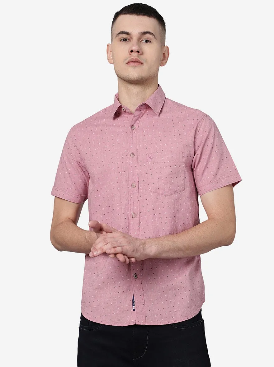 Mauve Pink Printed Slim Fit Casual Shirt | Greenfibre