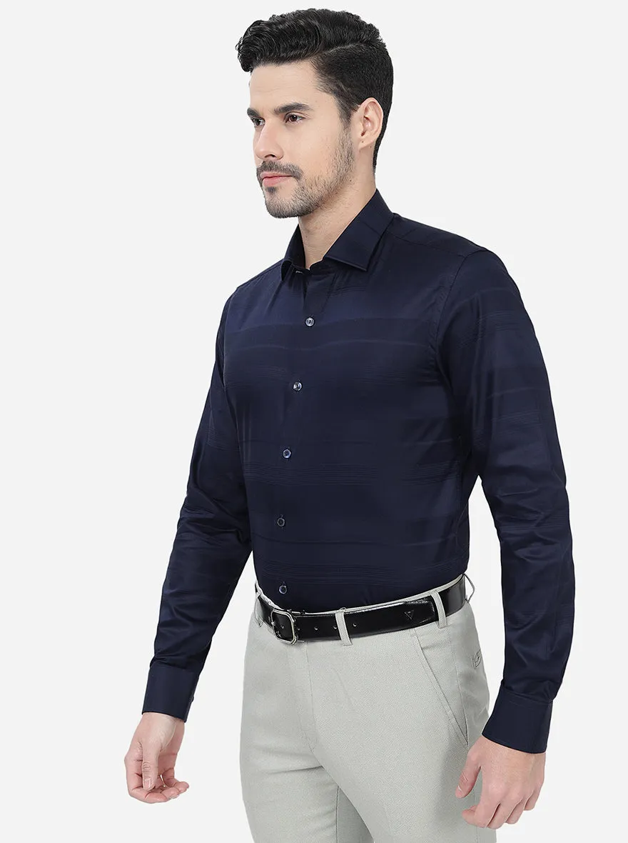 Navy Blue Striped Slim Fit Party Wear Shirt | Wyre