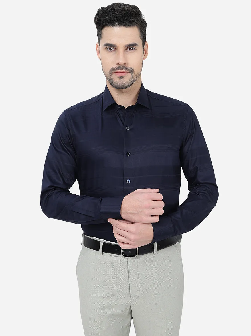 Navy Blue Striped Slim Fit Party Wear Shirt | Wyre