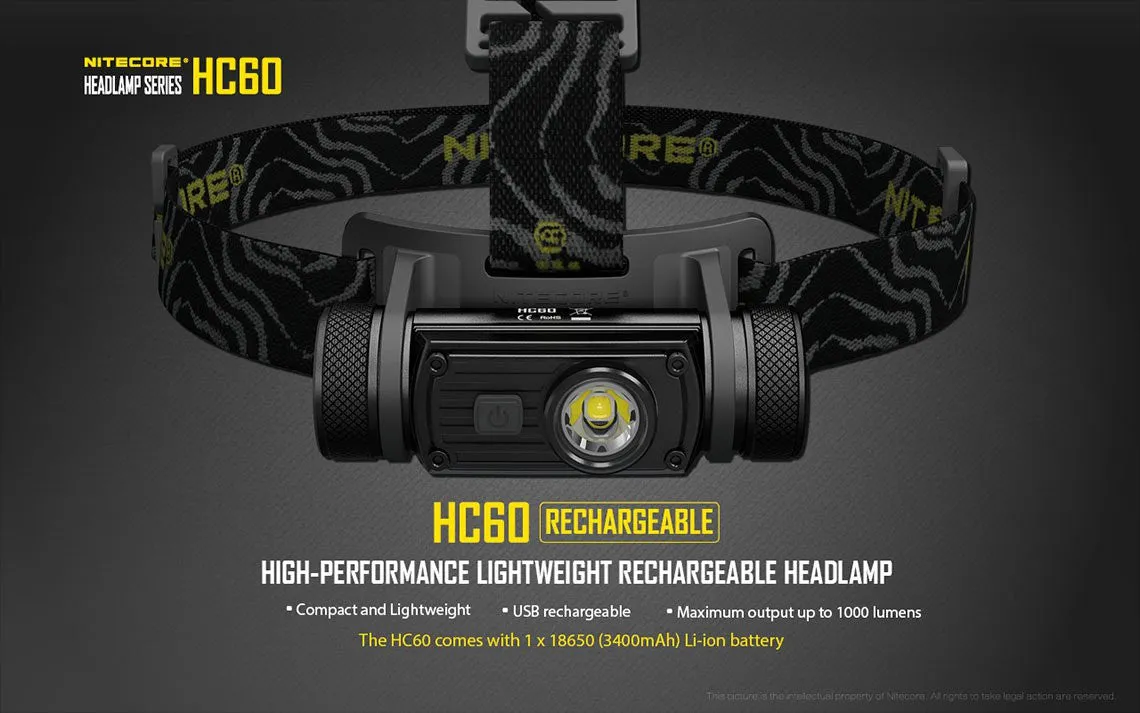 Nitecore HC60 Cree XM-L2 U2 LED Rechargeable Headlamp 1000 Lumens