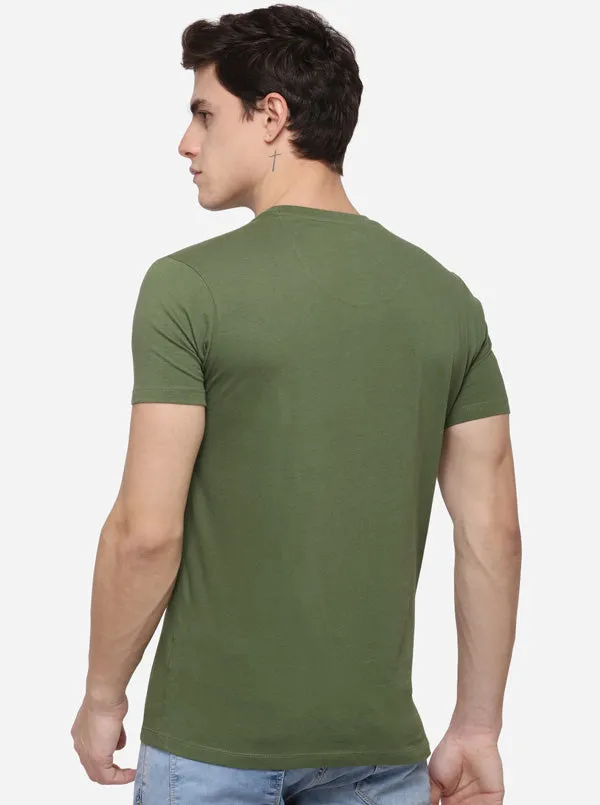 Olive Green Solid Slim Fit T-Shirt | Greenfibre