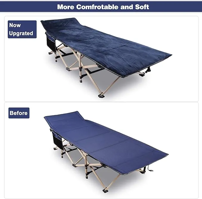 Padded Folding Camping Cot for Adults, Blue Grey