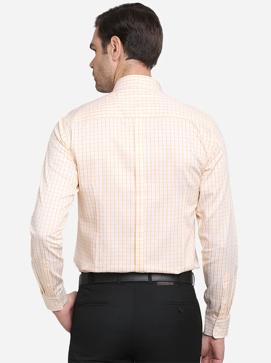 Peach Checked Slim Fit Formal Shirt  | JadeBlue