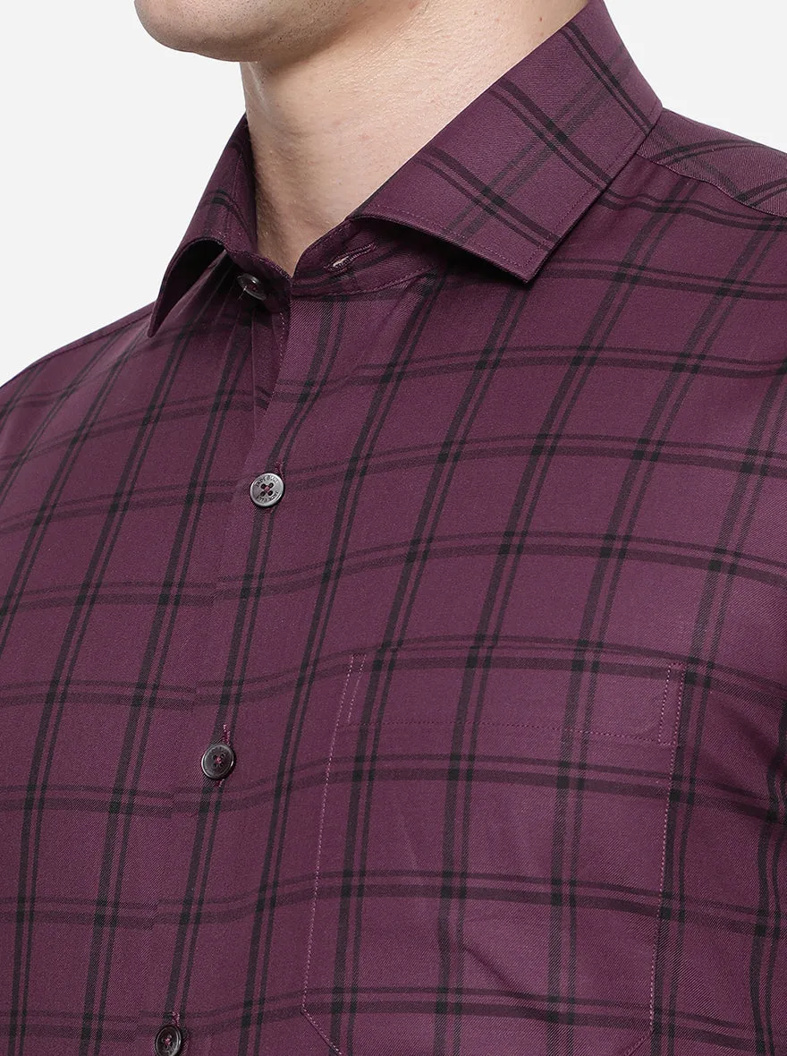 Purple & Brown Checked Slim Fit Formal Shirt | JadeBlue