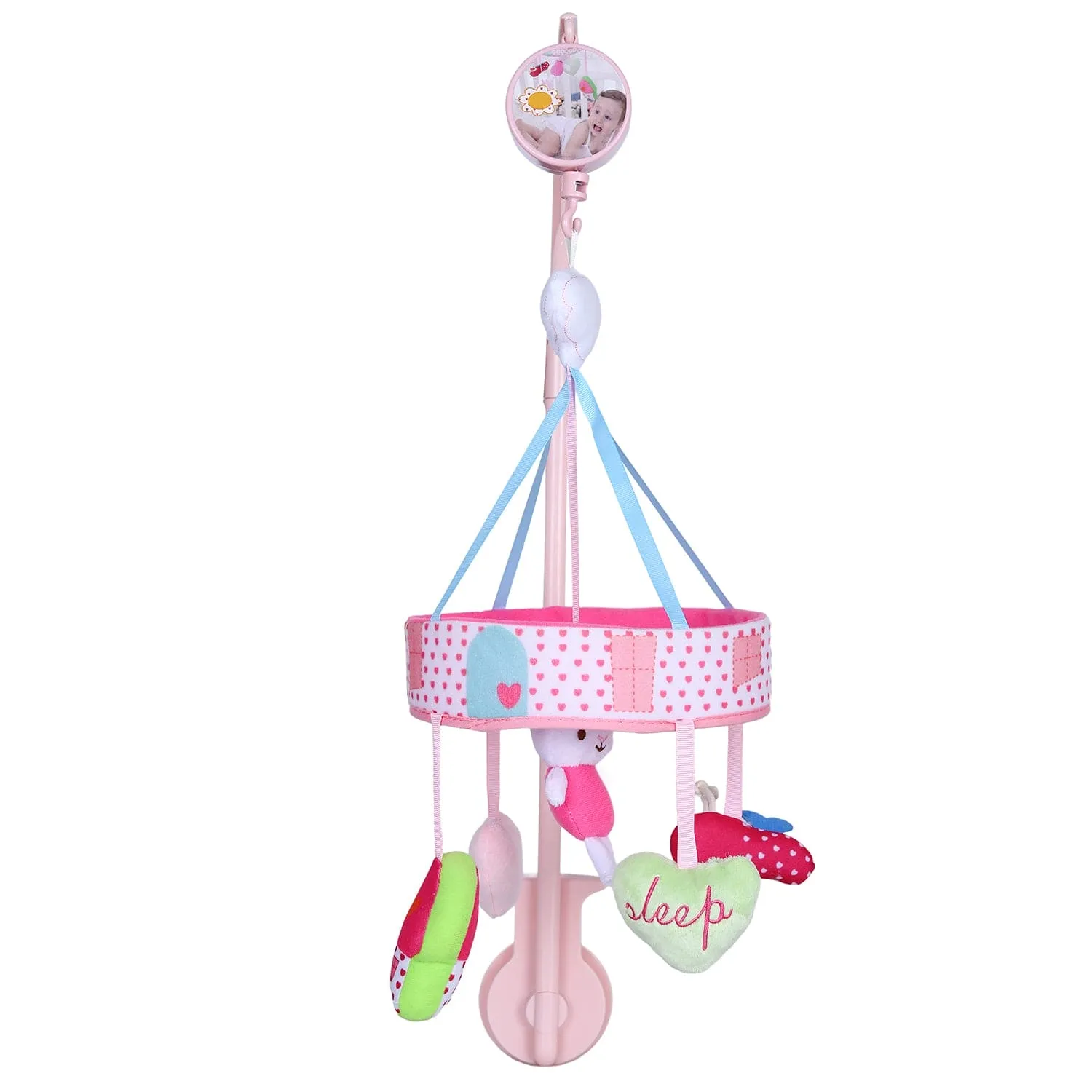 Rabbit Premium Musical Rotating Cot Mobile With Hanging Rattle Toys - Pink