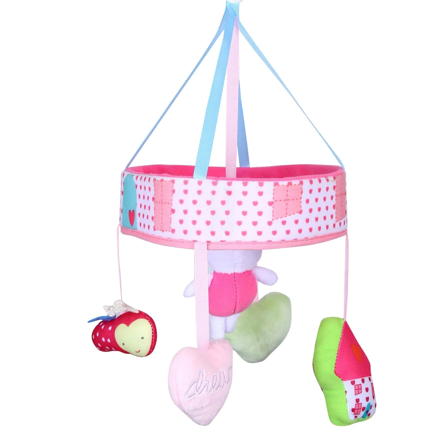 Rabbit Premium Musical Rotating Cot Mobile With Hanging Rattle Toys - Pink