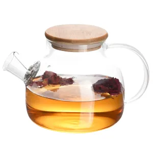 Regal Trunk Glass Teapot With Wooden Lid - Borosilicate Glass Teapot