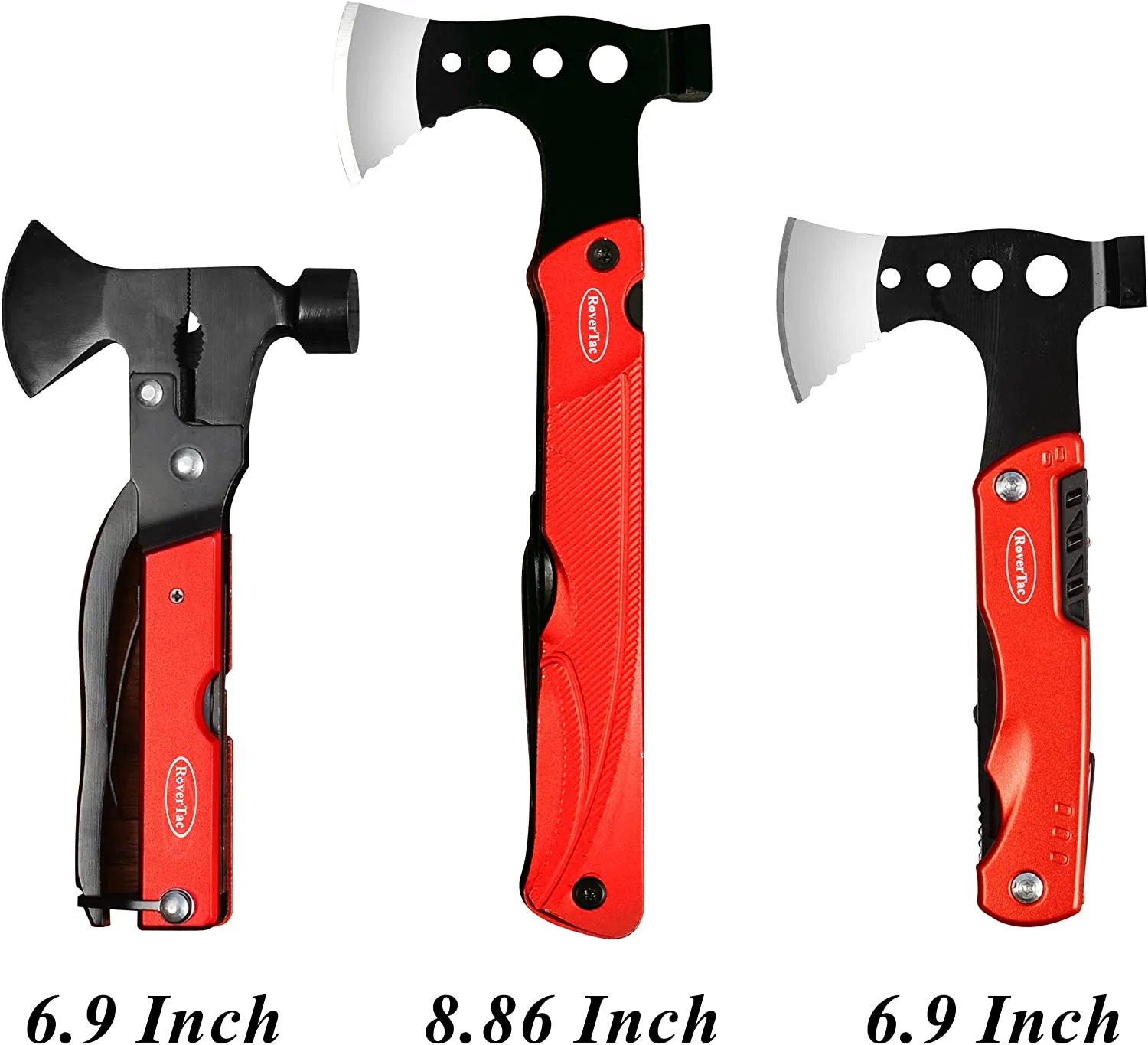 RoverTac Camping Hatchet Multitool Axe Survival Gear Gifts for Men Dad Him 14-in-1 Axe Hammer Knife Saw Bottle Opener Fire Starter Whistle Perfect for Camping Survival Hiking Fishing