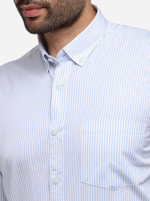 Sky Blue Tailored Fit Striped Casual Shirt | JadeBlue