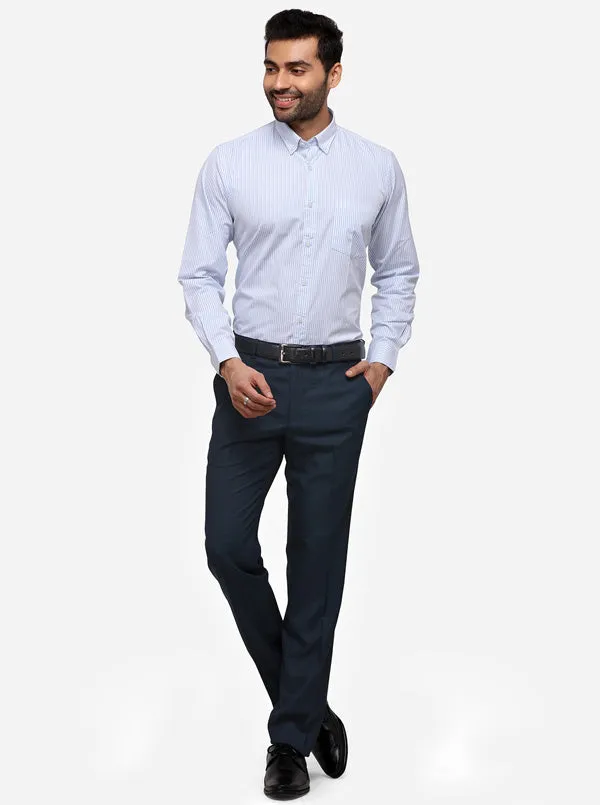 Sky Blue Tailored Fit Striped Casual Shirt | JadeBlue