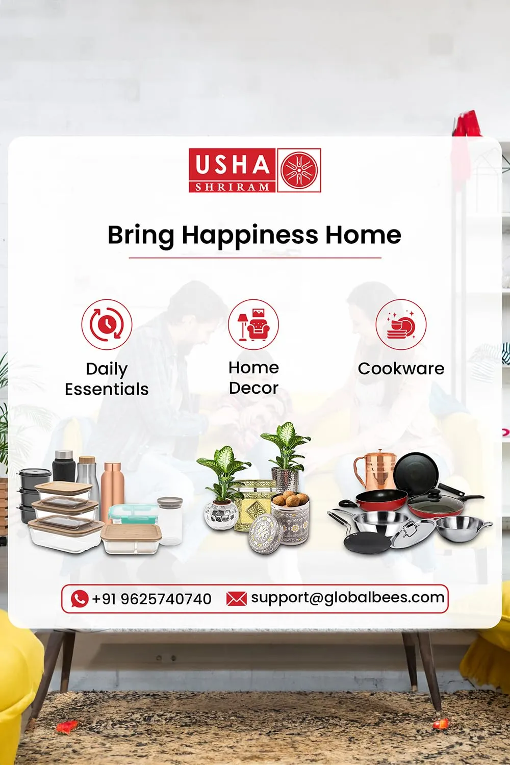 USHA SHRIRAM 3 pcs Pots and Pans Non Stick 3L Big Biryani Handi(with lid), 18cm Frying Pan,24cm Roti Tawa |Gas Stove, Non-Stick, Easy-Grip |Aluminium, Scratch-Resistant | Grey | Pack of 3