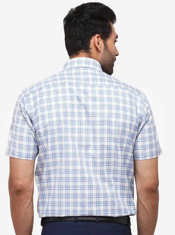 White & Blue Checked Regular Fit Formal Shirt | Greenfibre