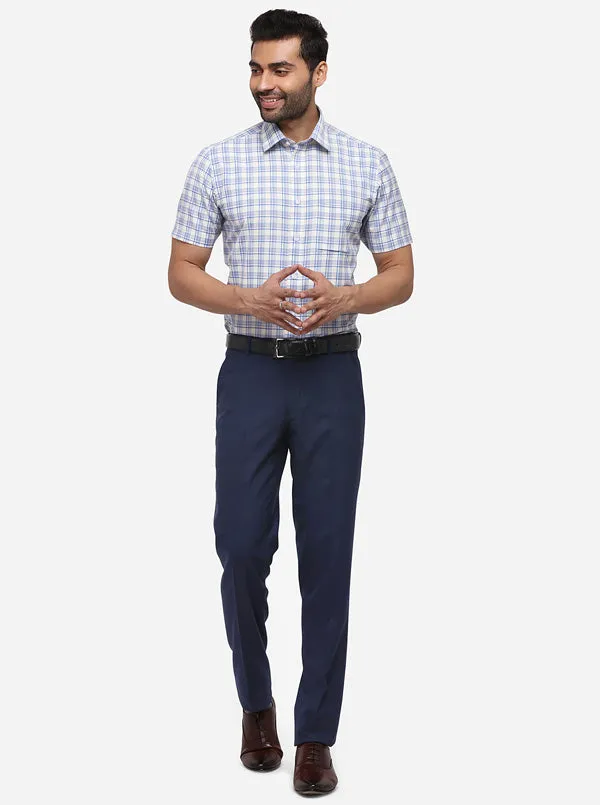 White & Blue Checked Regular Fit Formal Shirt | Greenfibre