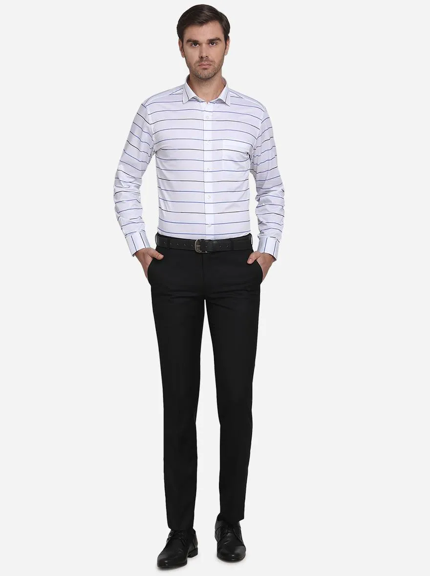 White & Blue Striped Slim Fit Formal Shirt  | Metal