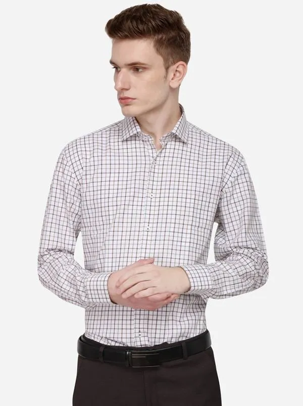 White & Brown Checked Regular Fit Formal Shirt | JadeBlue