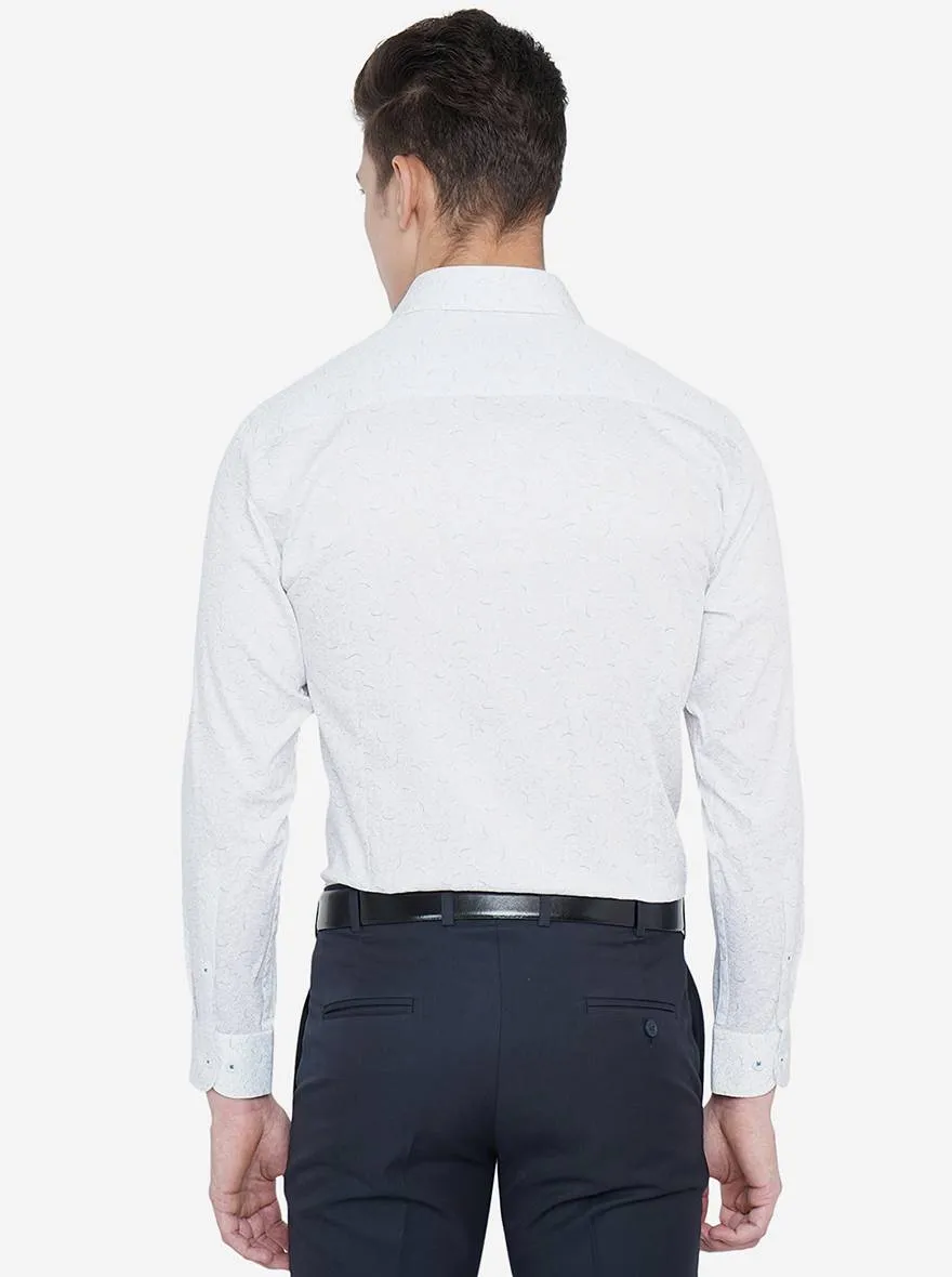 White & Grey Printed Slim Fit Formal Shirt | Metal