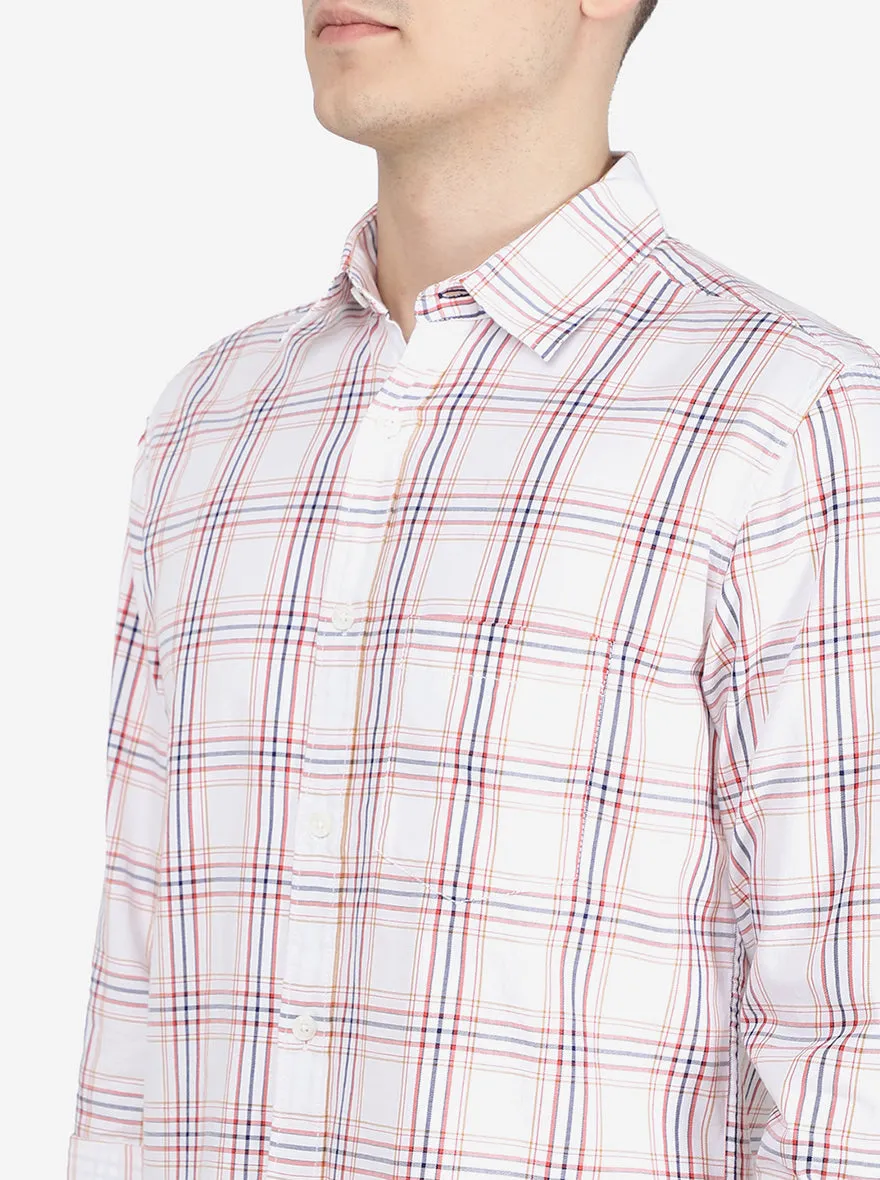 White & Red Checked Slim Fit Semi Casual Shirt | Jadeblue