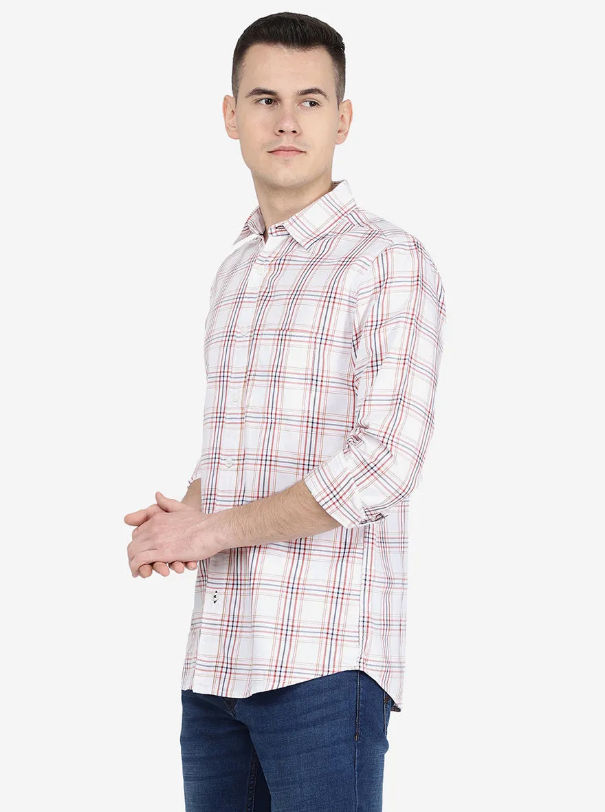 White & Red Checked Slim Fit Semi Casual Shirt | Jadeblue